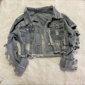 SHEIN Ripped Denim Jacket in Light Blue